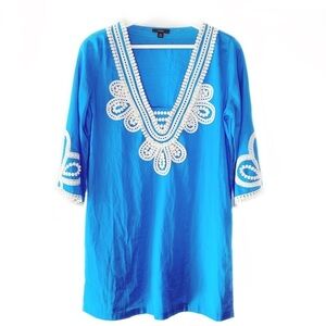 J Crew Turquoise Embroider Tunic Kaftan Shirt XS